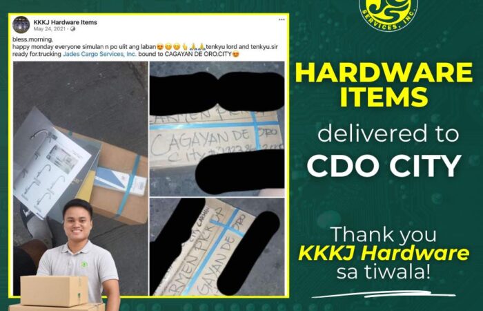 Hardware items successfully delivered to CDO!  Thank you for trusting Jades Carg…