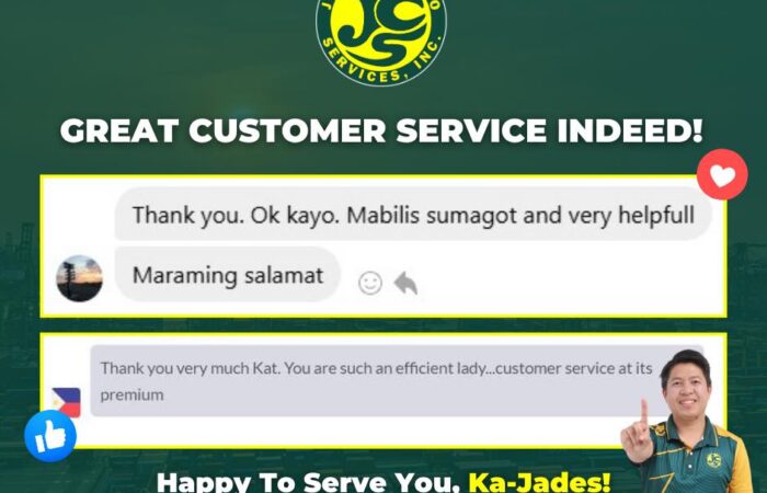 Basta Jades Cargo, Great Customer Service talaga!  

Happy to serve you, Ka-Jade…