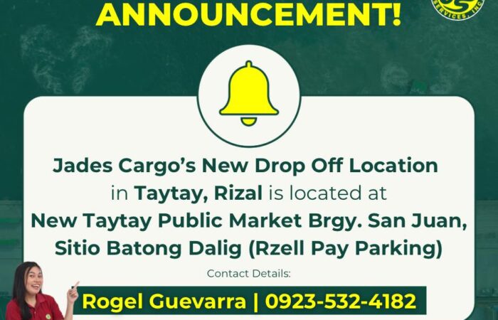 Important Announcement to all Jades Cargo Customers from Taytay, Rizal! 

We hav…