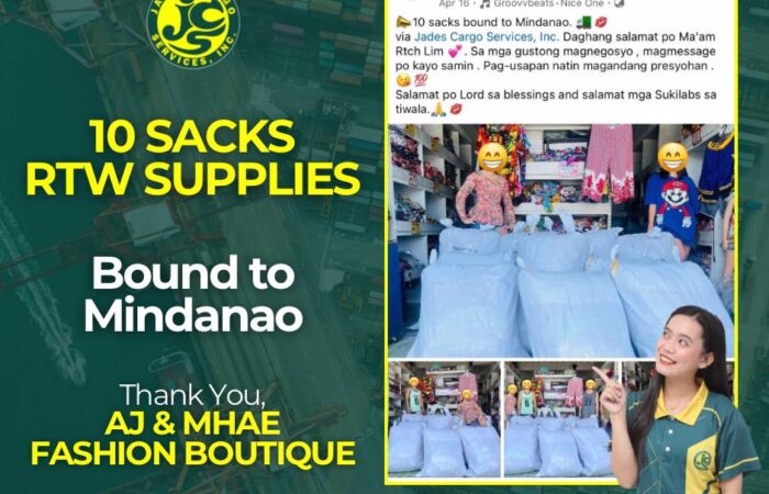 10 Sacks of RTW Supplies bound to Mindanao! 
Smooth and secured delivery via Ja…