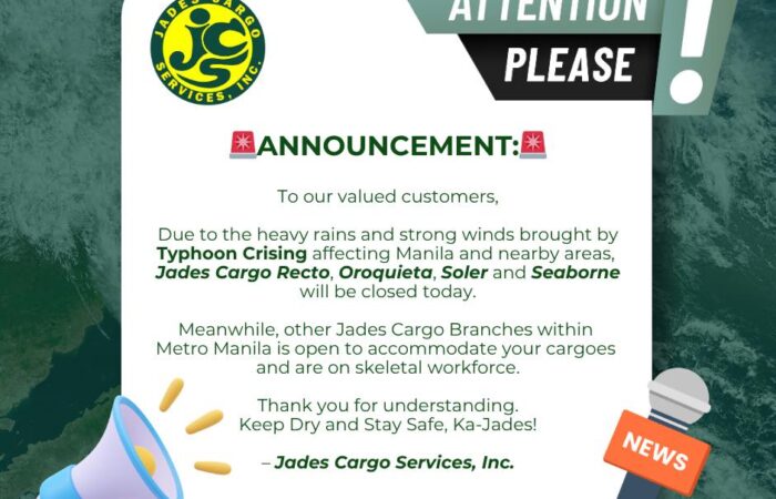 ANNOUNCEMENT:
Due to the effects of Typhoon Crising, some of our branches will …