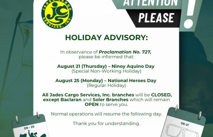 Holiday Advisory 

In observance of Ninoy Aquino Day (Aug 21, Thursday) and Nat…