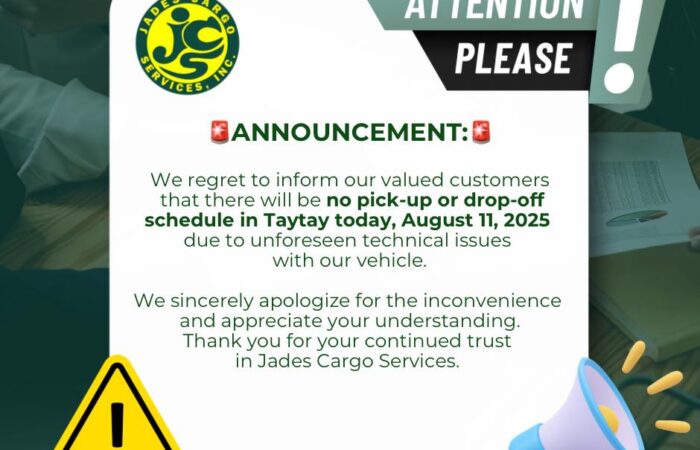Service Advisory – Taytay Route
Date: August 11, 2025

We regret to inform our …