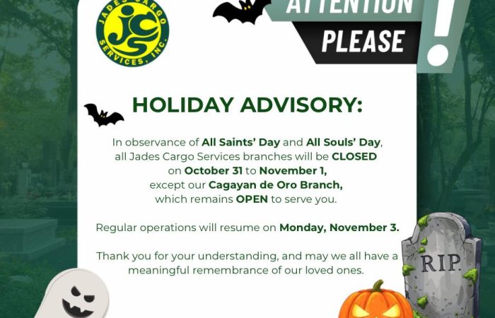 HOLIDAY ADVISORY 
In observance of All Saints’ Day and All Souls’ Day, all Jad…